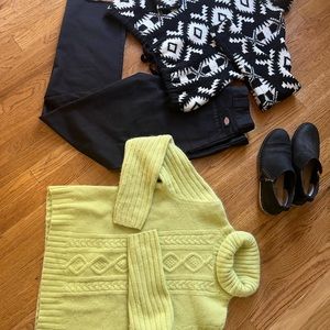 Black UGG Ankle Boots w/Cozy Sweaters w/Dickies Fringed Pants Outfit
